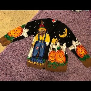 90s Vintage Halloween Pumpkin Scarecrow Cardigan